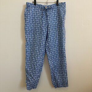 Tommy Bahama Linen Drawstring Pants, Blue w/ white pineapples print size Large